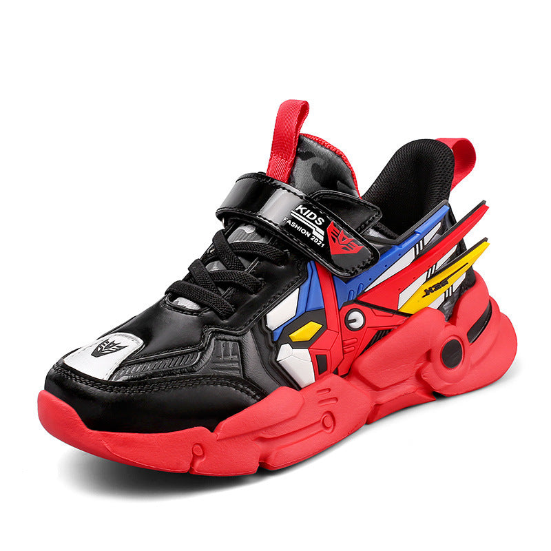 Comfortable Leather Surface Medium And Large Children's Running Shoes Casual Velcro Sneaker