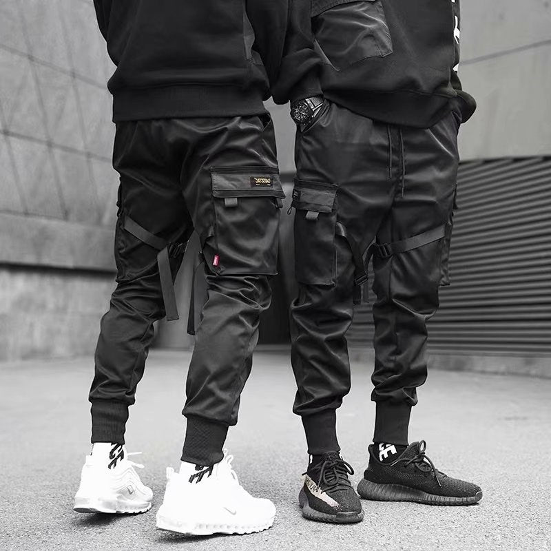 Rubans Harem Joggers hommes Cargo pantalon Streetwear Hip Hop poches décontractées coton pantalon de survêtement