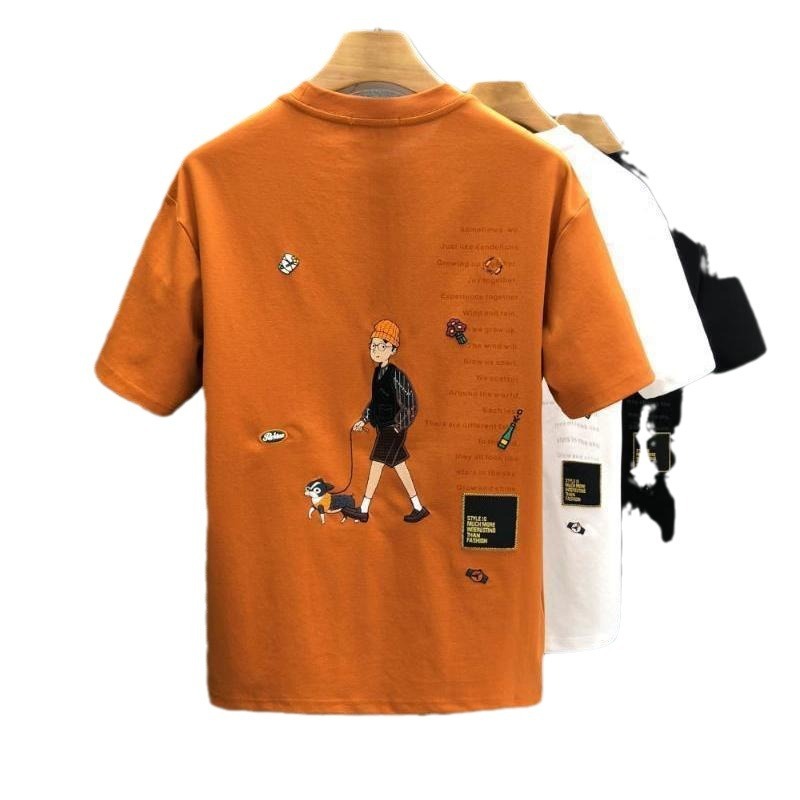 Cartoon Printed Short-sleeved T-shirt Men's Clothes Men's Loose T-shirt