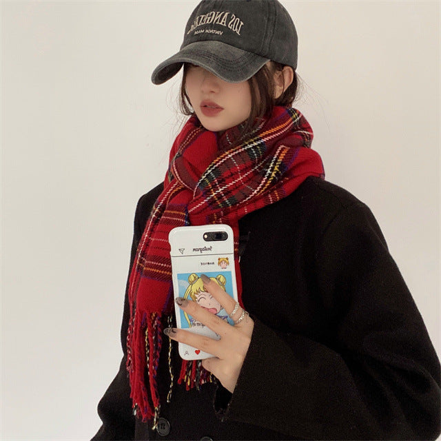 Red Check Pattren All-match Warm Scarf