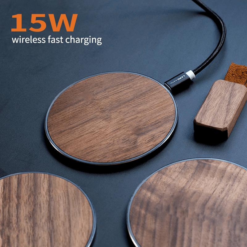 New Round Wooden Wireless Charger 15W Fast Charge Walnut Maple Wood Craft Gift Mobile Phone Wireless Fast Charger