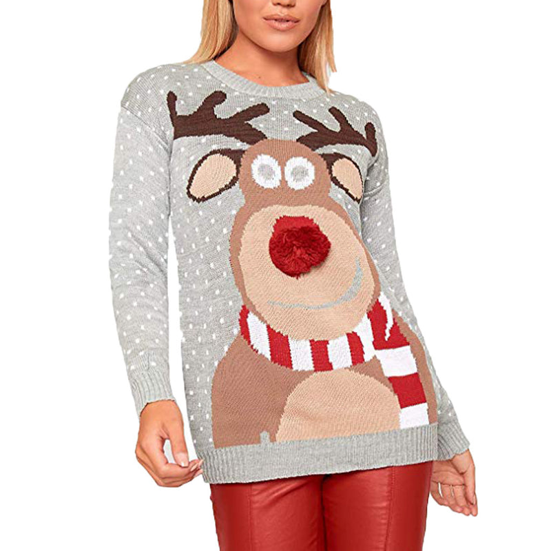 Long-sleeved viscose ball fawn pullover sweater