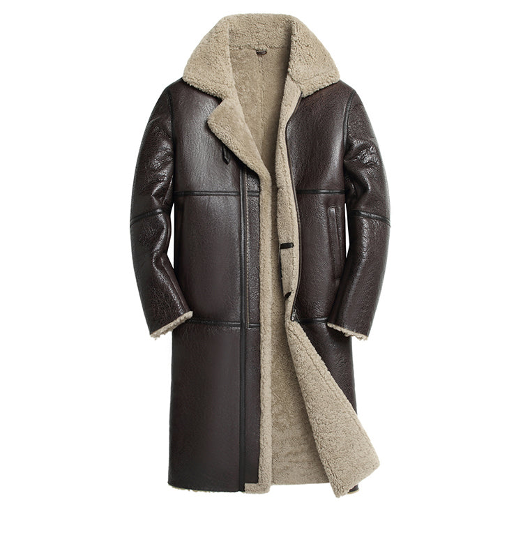 Lamb Wool Over-the-knee Mid-length Leather Coat