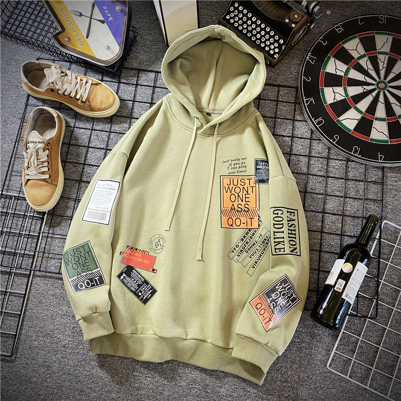 Spring & Autumn Lapel Hooded Printed Hoodie - Long Sleeve Cotton-Blend with 85% Polyester