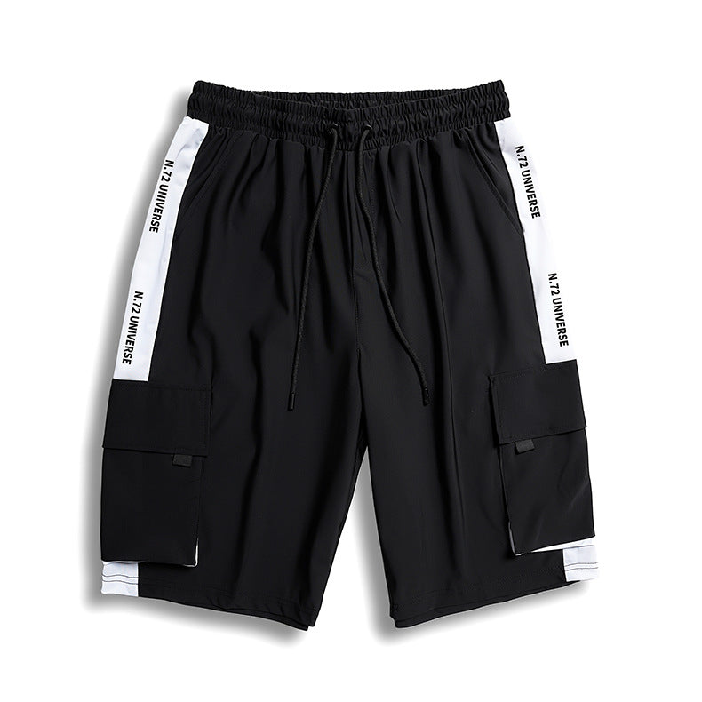 Black Small Print Hit White Ice Silk Cargo Shorts