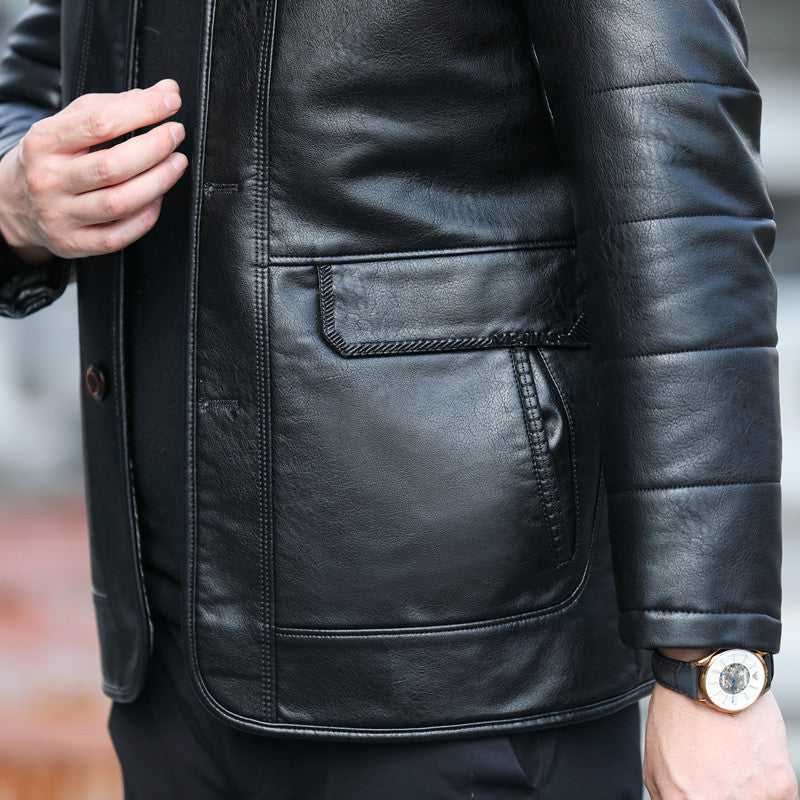 Winter Thickened Real Leather Down Jacket Men's Mid-length Coat