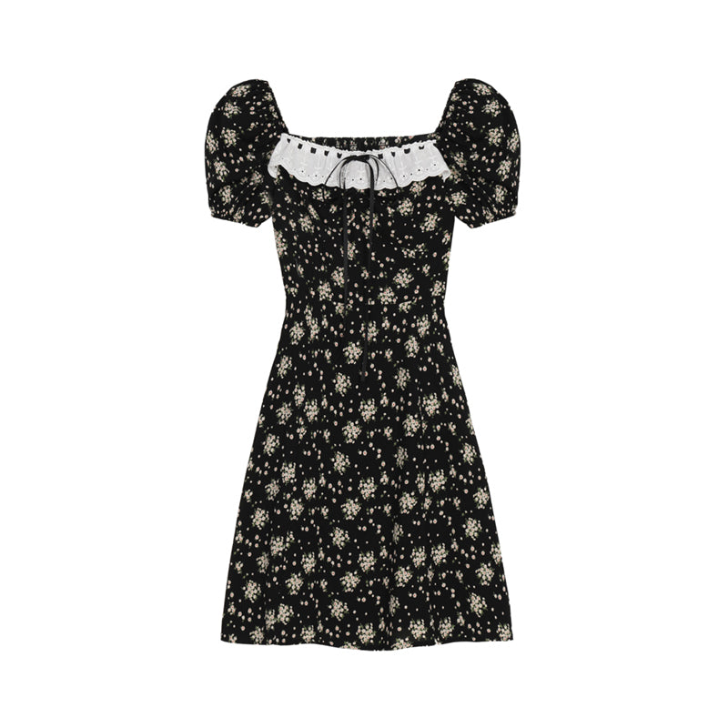 Black Floral Dress Summer French Slit