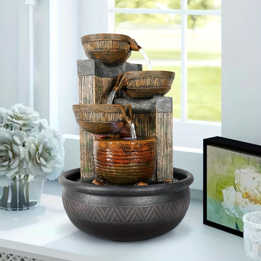 15.7" 4-Tier Indoor Tabletop Waterfall Fountain with LED Lights - Calming Sound for Home, Office & Bedroom Decor
