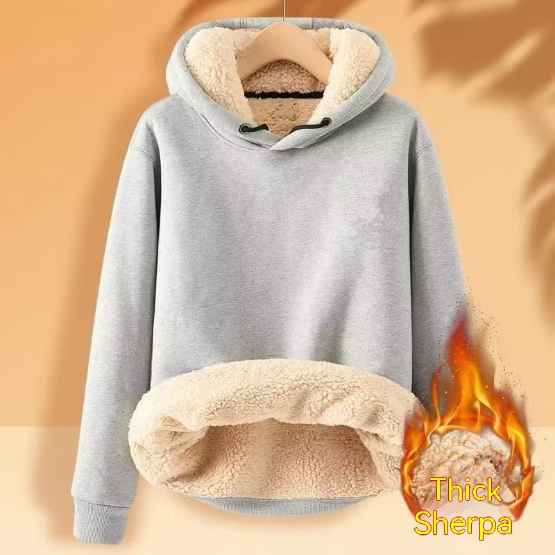 Men's Fleece Hoodie Winter Lined Padded Warm Keeping Loose Hooded Sweater