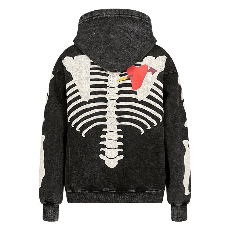 Skull and Bones Printed Hoodie - Edgy Cotton-Blend Streetwear