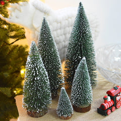 Mini sapin de noël avec aiguilles de pin, arbre de noël floqué avec plateau en cèdre blanc, petite décoration de table pour sapin de noël