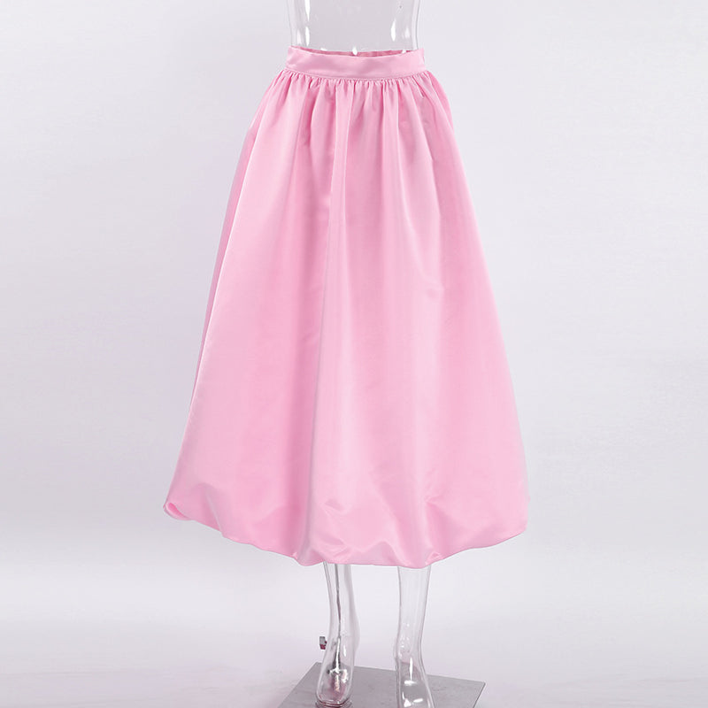 Niche Pettiskirt Temperament Commute French Lantern Dress High Waist Pure Color Midi Dress For Women