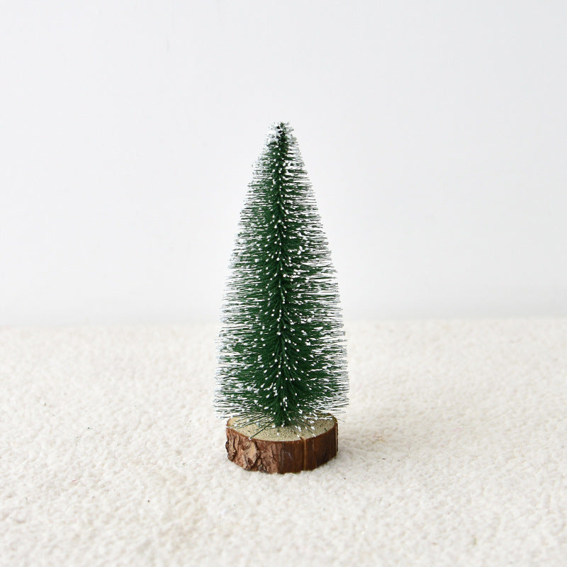 Mini sapin de noël avec aiguilles de pin, arbre de noël floqué avec plateau en cèdre blanc, petite décoration de table pour sapin de noël