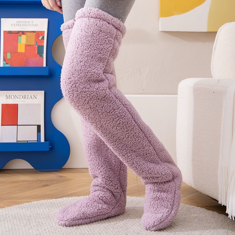 Chaussettes longues et pelucheuses au-dessus du genou, bas chauds d'hiver, jambes froides, articulations du genou, bas résistants au froid, chaussettes de couchage au sol de la maison