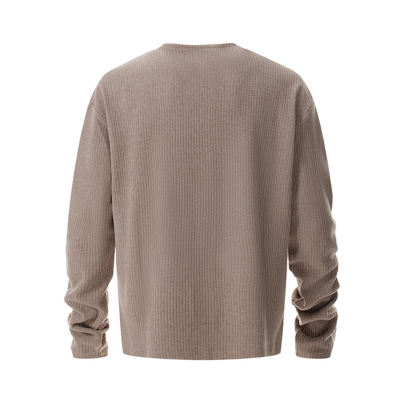 Half Zipped Round Neck Long-sleeved Knitted T-shirt Men's Top