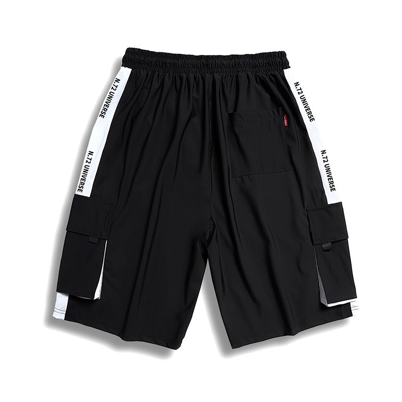 Black Small Print Hit White Ice Silk Cargo Shorts