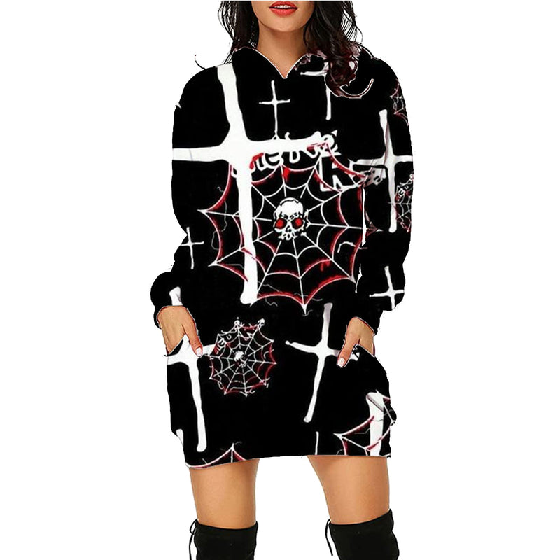 Halloween Print Long Hoodie With Pockets Sweater Long Sleeve Clothes Women