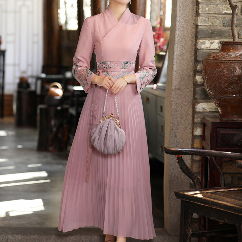 Ladies Pleated Large-length Mid-length Dress