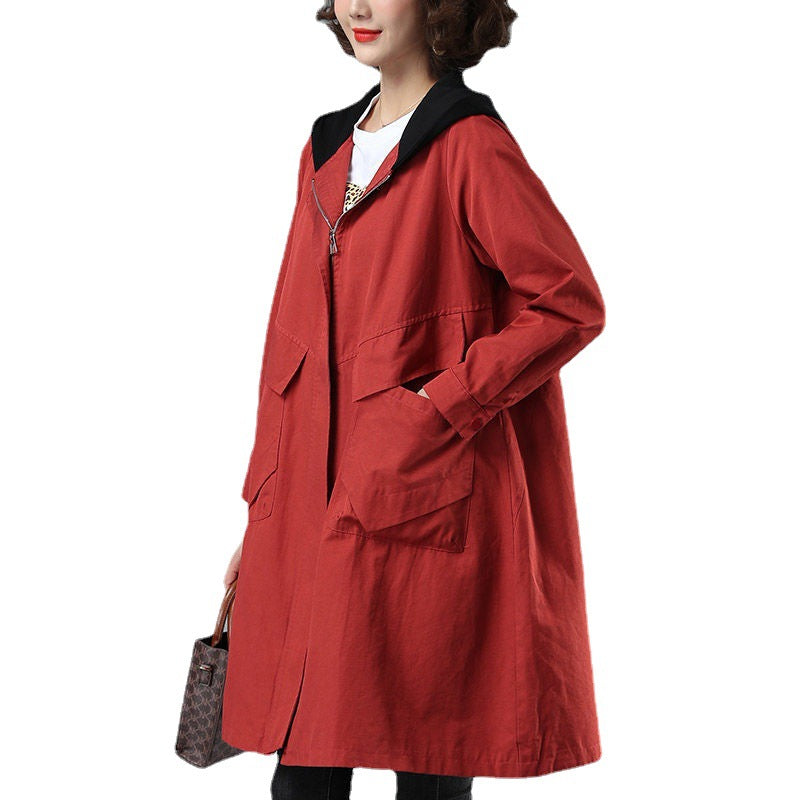 Women's Mid-length Autumn Loose Hooded Coat