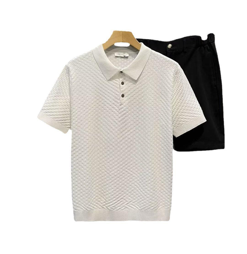 Ice Silk Breathable Lapels Polo Shirt Plaid Top Men's Clothing