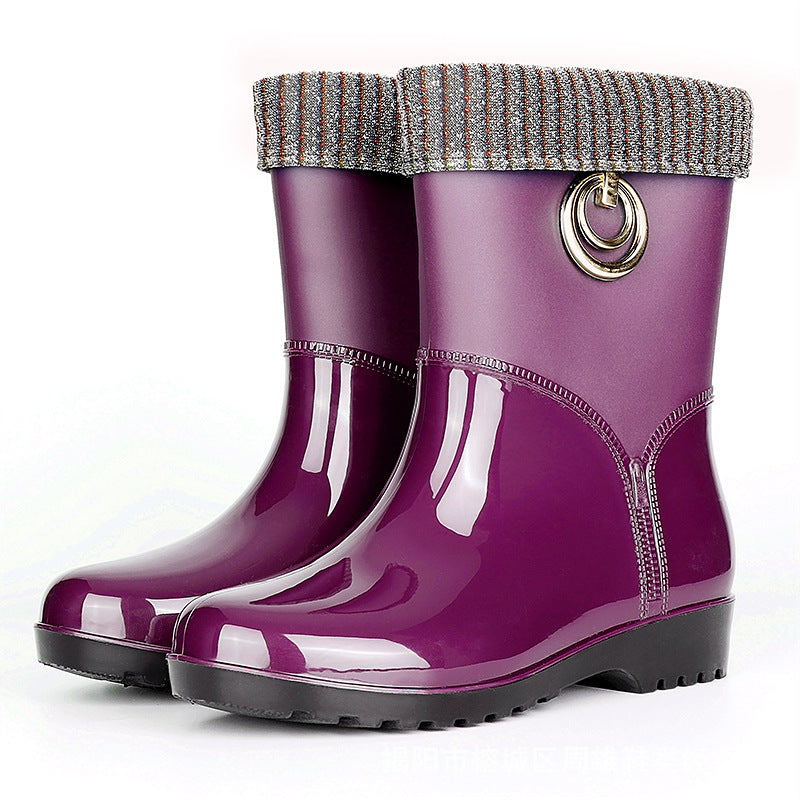 Rain boots women's drum plus cotton rain boots