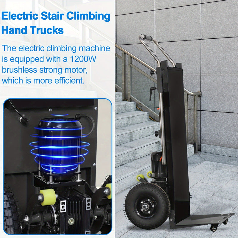 1PC Black Electric Stair Climbing Hand Trucks Dolly Cart For Moving, 880lb Max Capacity 1200W Motor Power Folding Furniture Climber For Easy Up/Down Stairs, Move Furniture Home Warehouse (Upgrade)