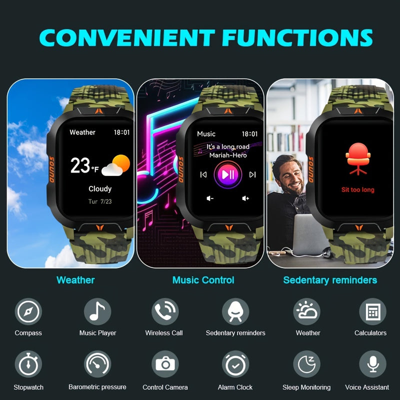 Smart Watch (Answer/Call) Outdoor Sports Watch LED Altimeter Barometer 100+ Sports Modes 600mAh Battery Multimedia Message Viewing Weather Pedometer Fitness Tracker for Android iPhone Gift