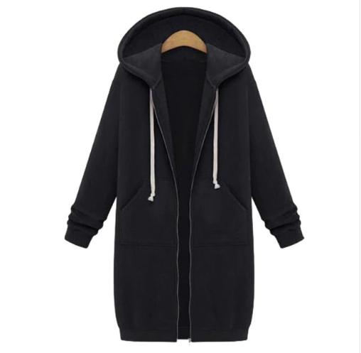 Hooded long-sleeved winter sweater women's jacket in a long thick shirt