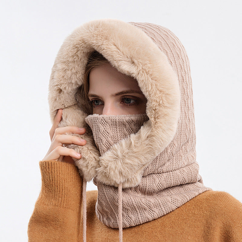 Winter Thick Plush Hat With Scarf Windproof Warm Knit Hats Hooded For Women