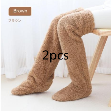 Chaussettes longues et pelucheuses au-dessus du genou, bas chauds d'hiver, jambes froides, articulations du genou, bas résistants au froid, chaussettes de couchage au sol de la maison