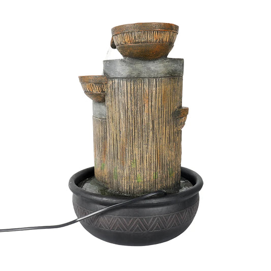15.7" 4-Tier Indoor Tabletop Waterfall Fountain with LED Lights - Relaxing Home Decoration, Brown