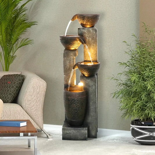 40" 4-Tier Outdoor Resin Planter Waterfall Fountain - Garden Fountain for Yard, Patio & Backyard Decor