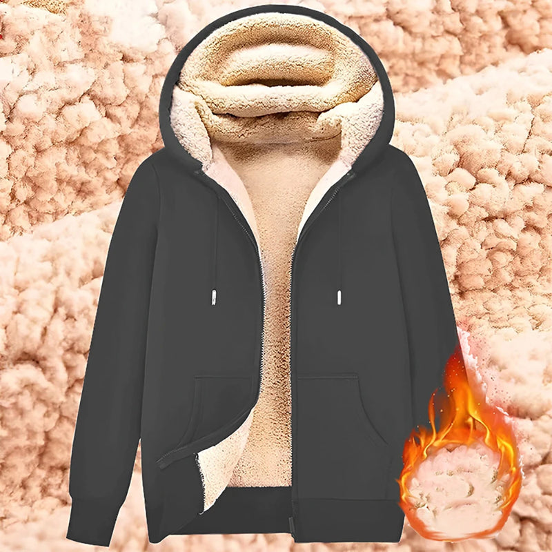 Sweatshirt Coat Front Pockets Warm Zipper Lamb Wool Jacket  Men and Woman Winter Pure Color Plush Lined Cardigan Hoodie