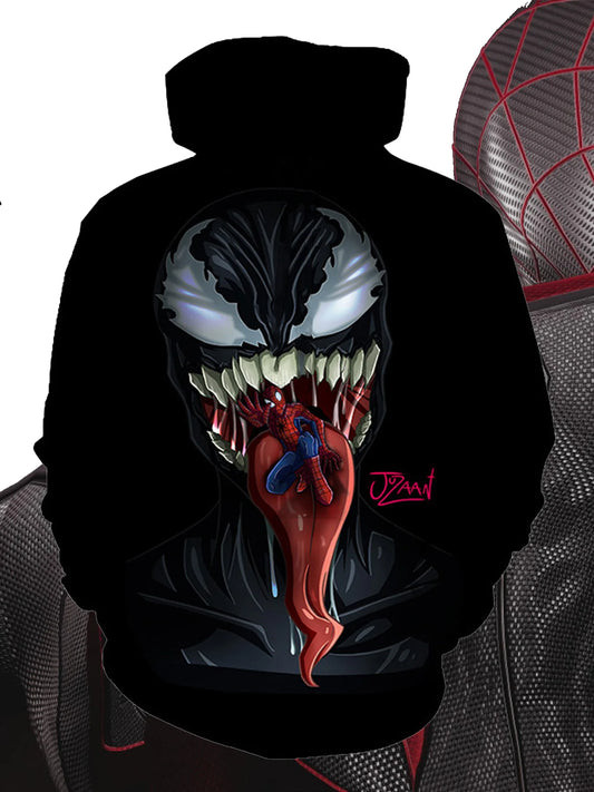 Venom Villain 3D Printed Full Body Long Sleeve Men's Hooded Sweatshirt, Teenage Street Casual Plus Size Men's Clothing