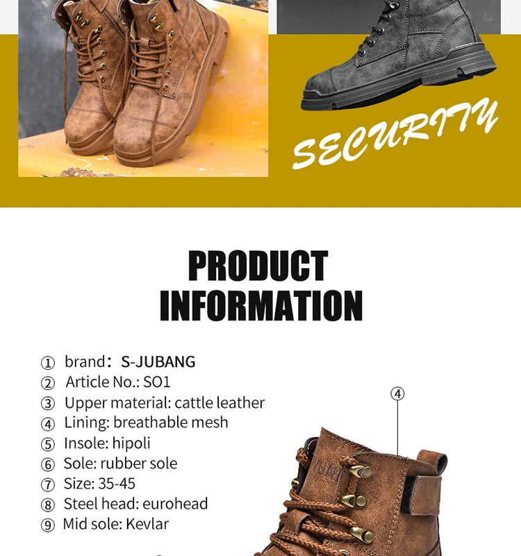 Safety Shoes For Men Light Weight Steel Toe Orginal Waterproof Work Safety Sneakers Boots Anti-Smashing Steel Toe Puncture Proof