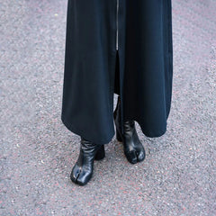 Luxury Design Leather Tabi Boots for Women - Iconic Split Toe Ankle Boots with Round Chunky High Heel | Autumn Winter Fashion Statement Shoes, Black