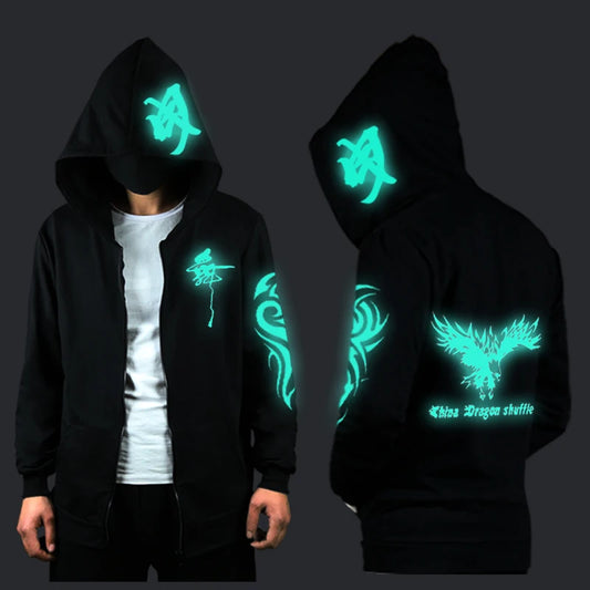 Young students ghost dance clothes fluorescent hoodie men all wear luminous long-sleeved coat