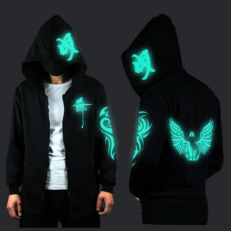 Young students ghost dance clothes fluorescent hoodie men all wear luminous long-sleeved coat