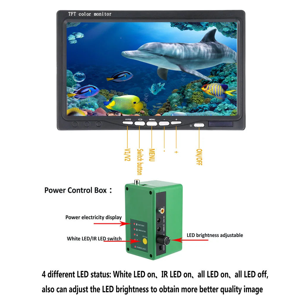 7inch Fish Finder Underwater Fishing Camera 15pcs White LEDs +15pcs Infrared Lamp 1080P HD Camera With 15M 30M For Ice Fishing