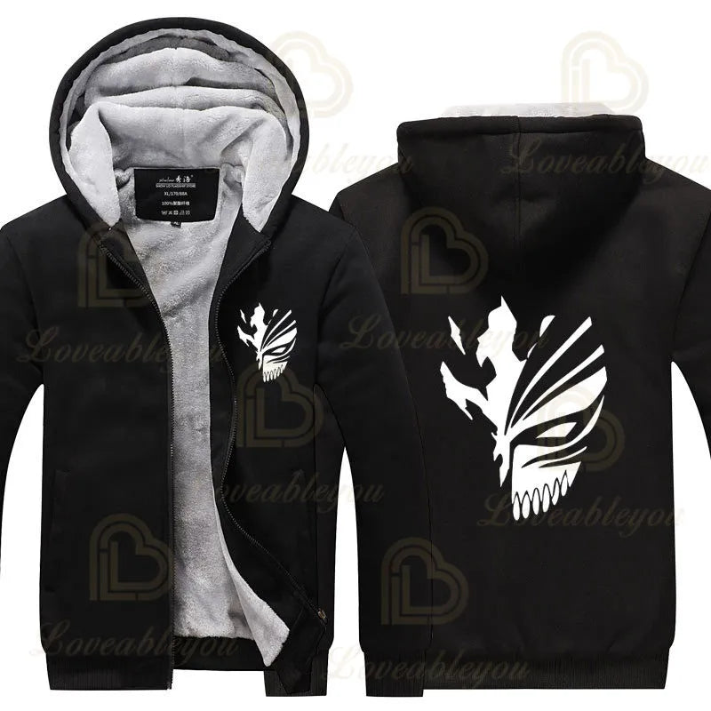 New Warm Coats Anime BLEACH Luminous Glowing Men's Hoodies Sweatshirts Thicken Fleece Camouflage Jackets Zipper Hooded