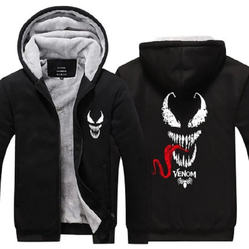 Venom Cosplay Costume Luminous Sweatshirt Sportswear Streetwear Hoodie Hooded Men Thicken Zipper Tracksuit Winter Coat Jacket