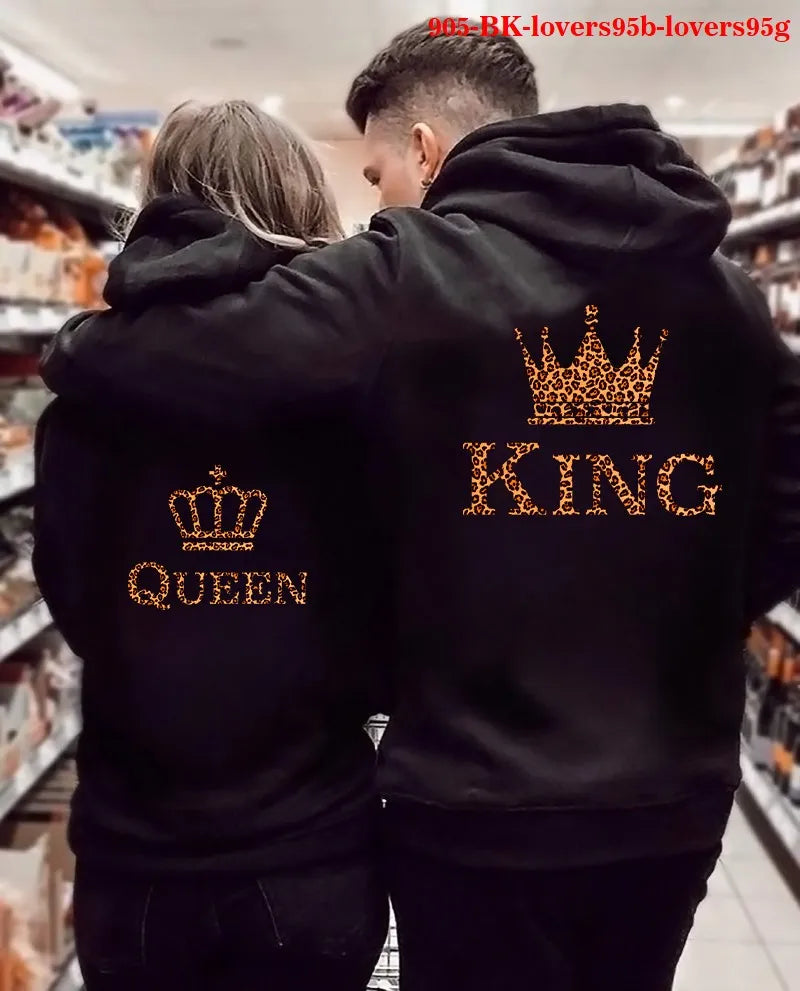 Women Oversized Sweatshirt  Fall Homme Clothing Lover Hoodies Printed QUEEN KING Couple Sweatshirt Plus Size Hooded Clothes