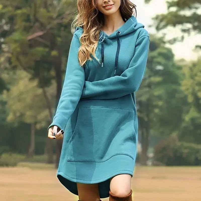 Women Autumn Dresses Casual Pocket Long Sleeve Hooded Sweatshirts Loose Oversized Pullover Hoodie Bodycon Dress Robe