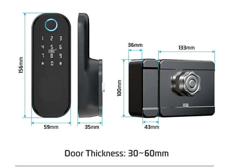 Fingerprint Waterproof Outdoor Garden Lock Remote Control TTLock App Code Keyless Smart Door Lock Electric Rim Lock and Gateway