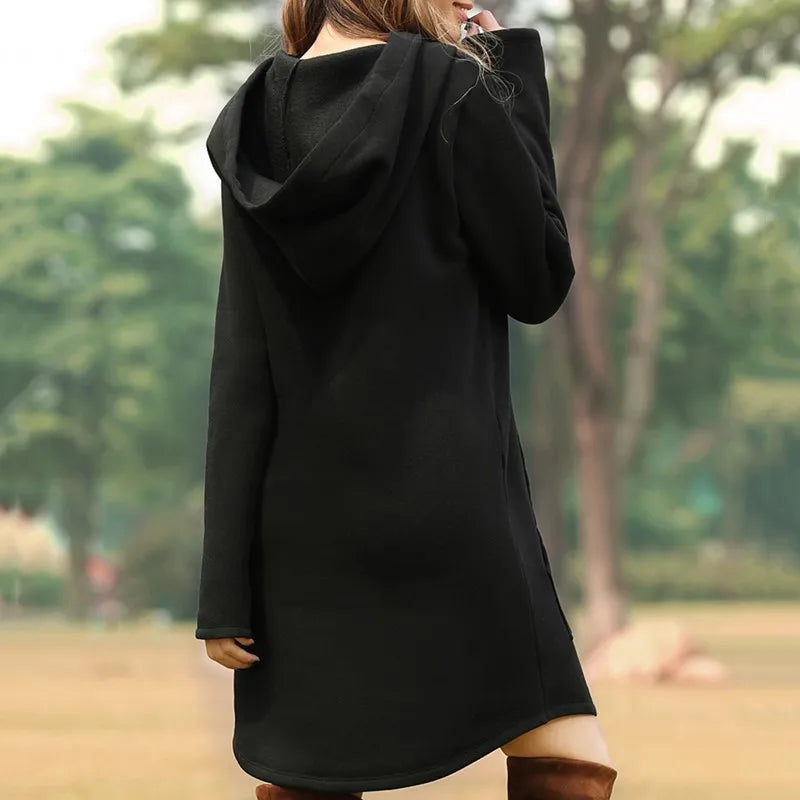 Women Autumn Dresses Casual Pocket Long Sleeve Hooded Sweatshirts Loose Oversized Pullover Hoodie Bodycon Dress Robe