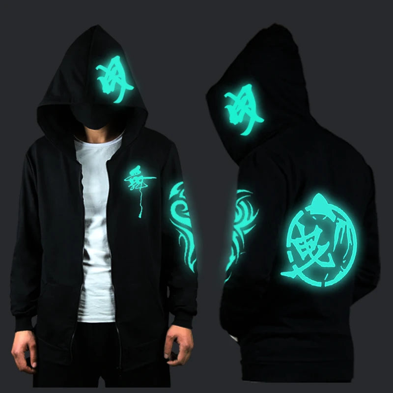 Young students ghost dance clothes fluorescent hoodie men all wear luminous long-sleeved coat