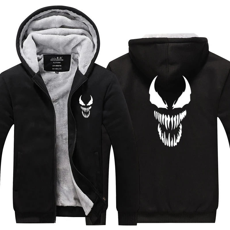 Venom Cosplay Costume Luminous Sweatshirt Sportswear Streetwear Hoodie Hooded Men Thicken Zipper Tracksuit Winter Coat Jacket