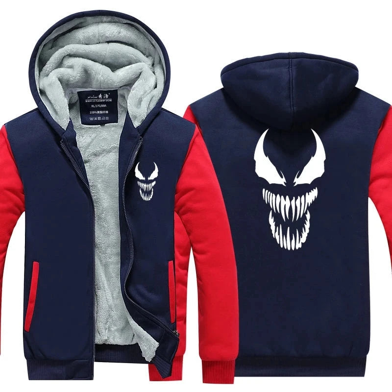 Venom Cosplay Costume Luminous Sweatshirt Sportswear Streetwear Hoodie Hooded Men Thicken Zipper Tracksuit Winter Coat Jacket