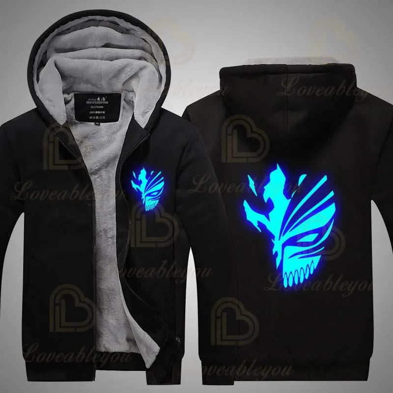 New Warm Coats Anime BLEACH Luminous Glowing Men's Hoodies Sweatshirts Thicken Fleece Camouflage Jackets Zipper Hooded