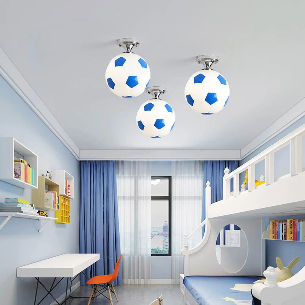 Soccer Ball LED Ceiling Lights 220V E27 Football Bar Club Ceiling Lamp Creative Kids Boy's Bedroom Decoration Light Fixture